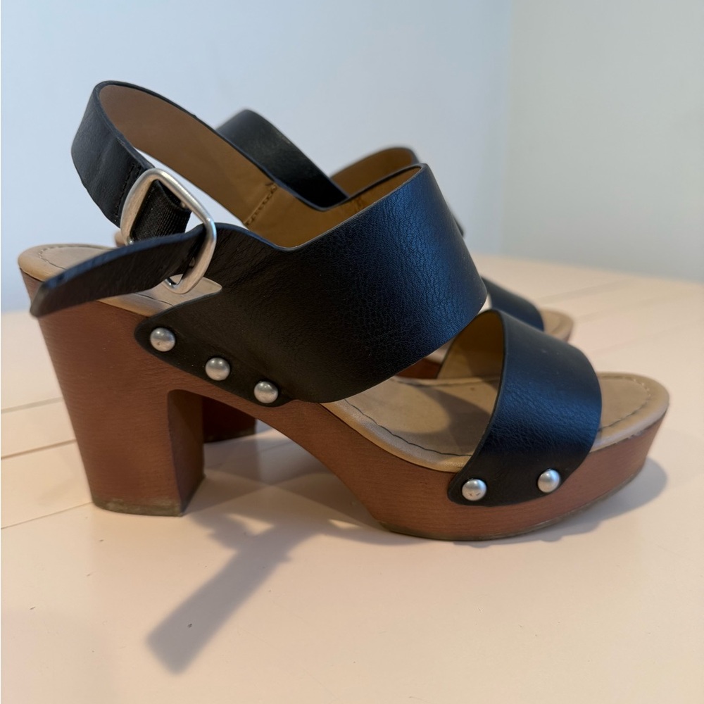 Black Leather Platform Sandals